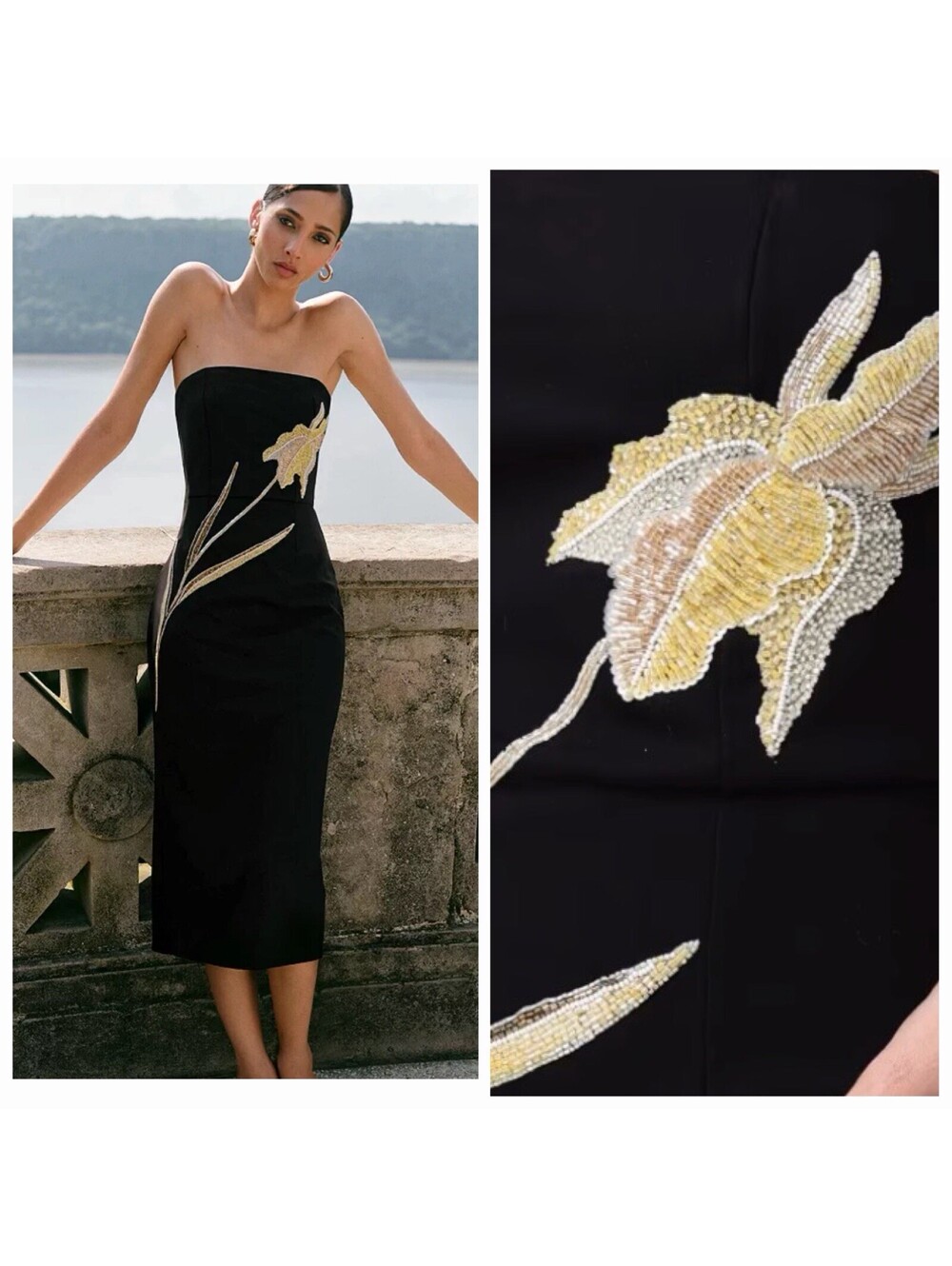 NWT STAUD Brooke Black Beaded Jersey Iris Flower Designer Cocktail Dress Small